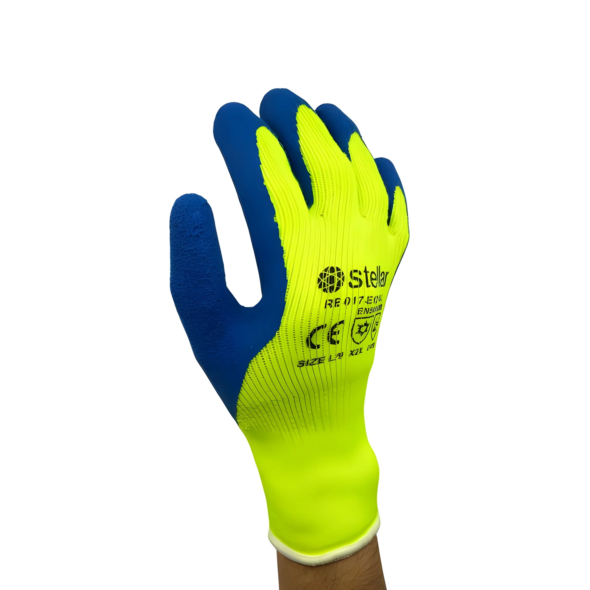 Stellar Acrylic Palm Coated Latex Gloves, Crinkle Finish, Sz 07 (Small), 12 Pairs / Bag