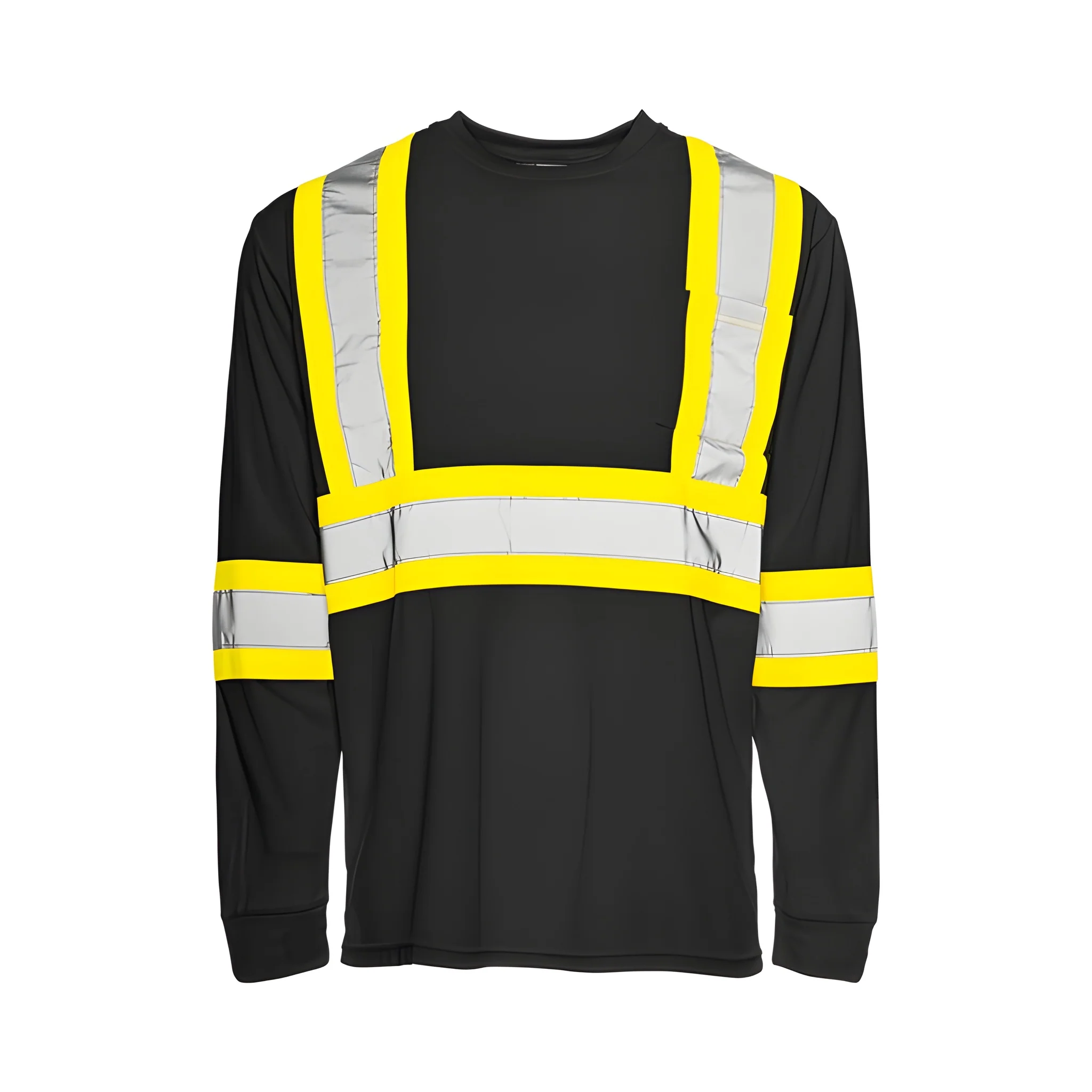 Long Sleeved Traffic T-Shirt, Polyester, Black, 4" Reflective Tape, Large- 1 Each